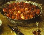 奥夏斯 贝尔 : Still Life with Cherries and Strawberries in Porcelain Bowls
